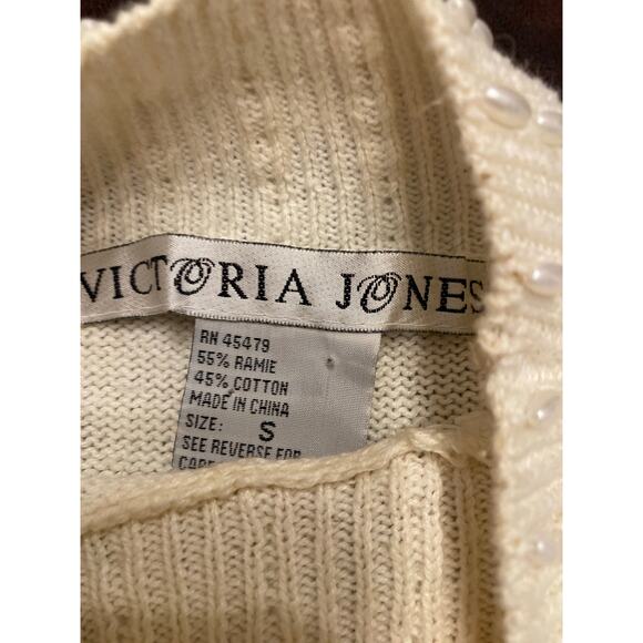 Victoria Jones Cream Beaded Sweater Women’s Small Vintage 80s Holiday Party Glam - Picture 7 of 9